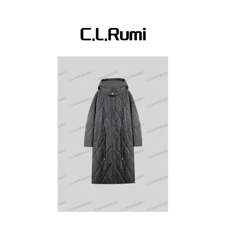 【Rumi精选】“胧月灰”秋冬宽松连帽宽松中长款骆驼绒大衣7225wt
