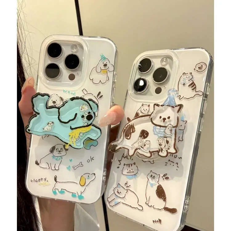 线条小小狗适用于苹果16promax手机壳VIVO华为OPPO小米17一加女壳