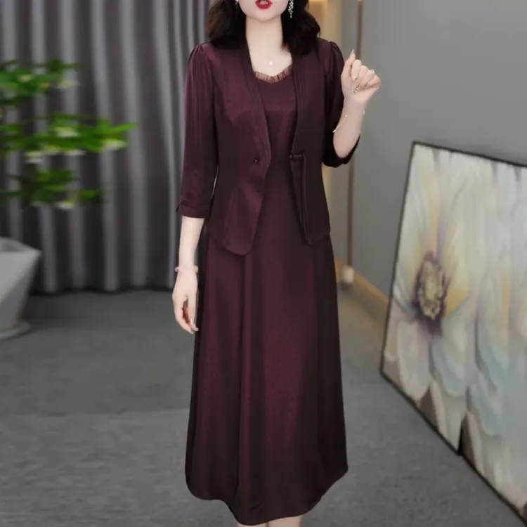 小香风套装连衣裙2025新款女春秋高端洋气质喜婆婆婚宴装妈妈礼服