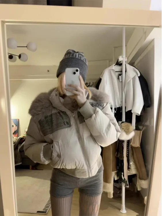 美式毛领连帽棉服上衣女冬季2025新款加厚保暖小个子短款棉衣外套