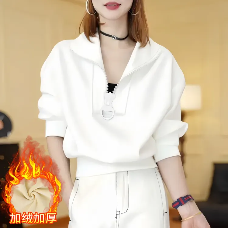 冬季新款加绒加厚大拉链复古韩版卫衣女时尚轻奢休闲百搭显瘦上衣