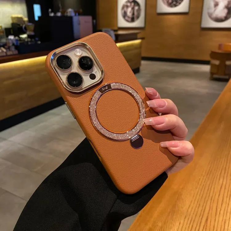 适用苹果max素皮手机壳iPhone15Pro闪粉磁吸手机实用配件