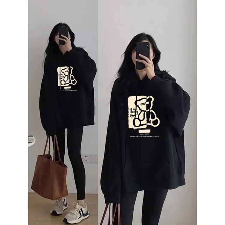 连帽卫衣女2025新款秋冬加绒加厚宽松包臂中长款韩版带帽情侣外套