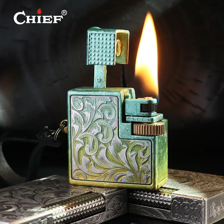 渐变钛蓝双色唐草迷你小钢炮煤油打火机小巧精致侧滑轮男士点烟器