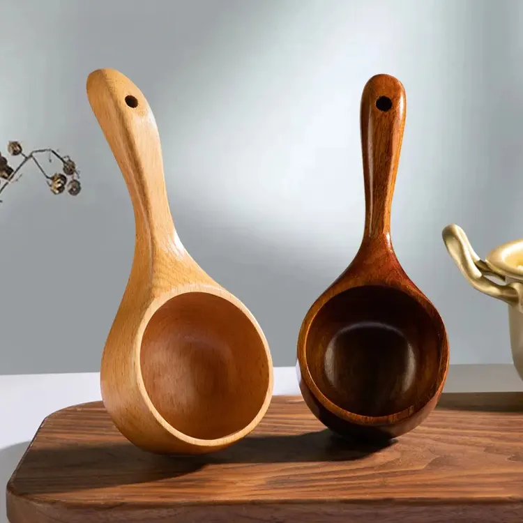 日式网红吃播大勺子木勺汤勺嗦粉勺子大号盛汤家用韩式木头干饭人