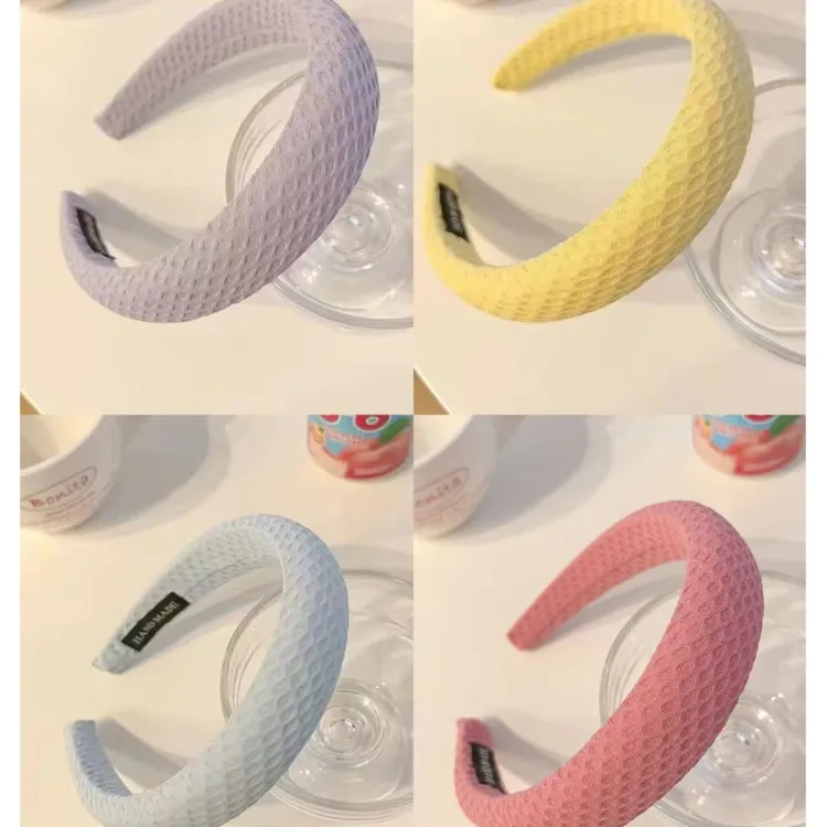 【超值4个】糖果色格纹海绵发箍气质奶油色