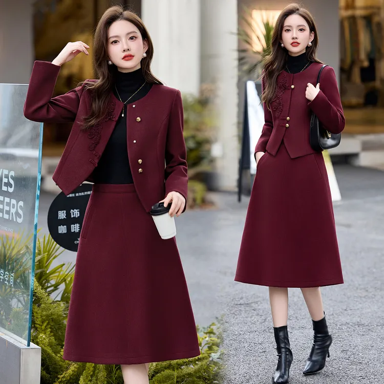 小香风毛呢套装裙2025秋冬新款高级感新中式国风高端气质两件套潮