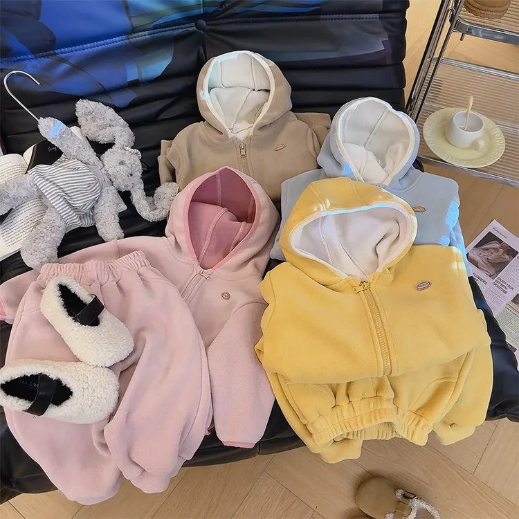 婴幼儿中小童双层奥粒绒套装宝宝上衣裤子组合套装