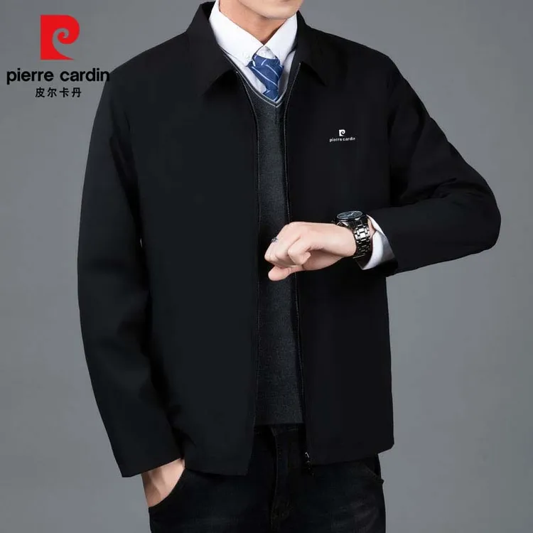 皮尔卡丹男士夹克春秋季新款简约立领行政商务爸爸装户外纯色外套