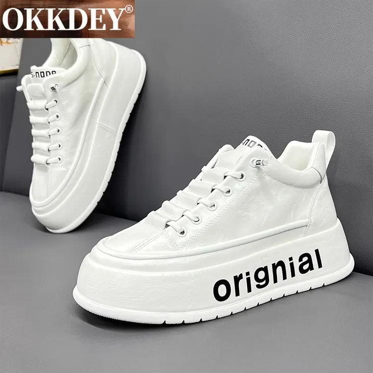 okkdey干净感痞帅男鞋秋冬季低帮软底板鞋厚底增高运动小白鞋子