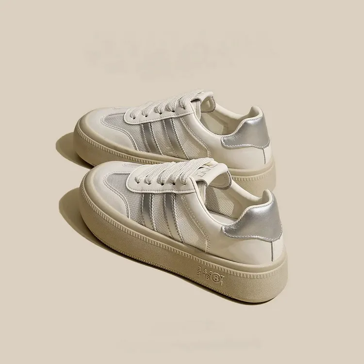 梦孜百丽厚底透气德训女鞋2025年夏季新款网面小白鞋休闲运动板鞋