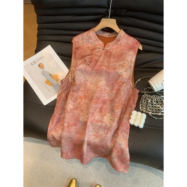 欧货2025夏时尚新中式盘扣国风复古修身洋气宽松无袖显瘦马甲女