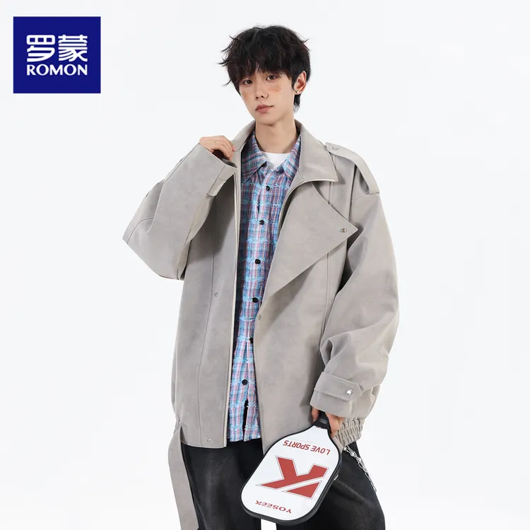 罗蒙男士秋季橡筋下摆宽松港风翻领工装帅气透气百搭潮流夹克男装