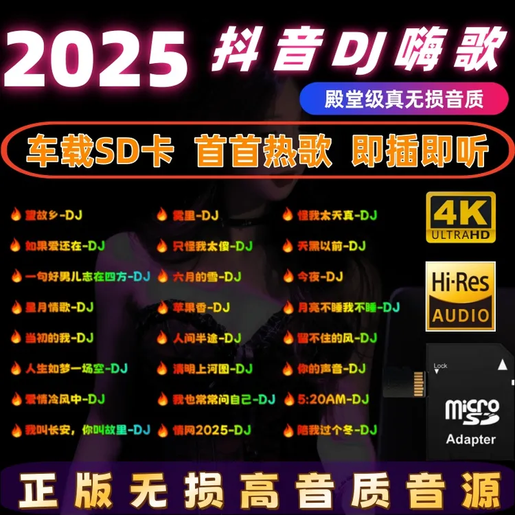 SD存储卡车载音乐TF内存卡抖音热门流行歌曲重低音dj2025音响耳机