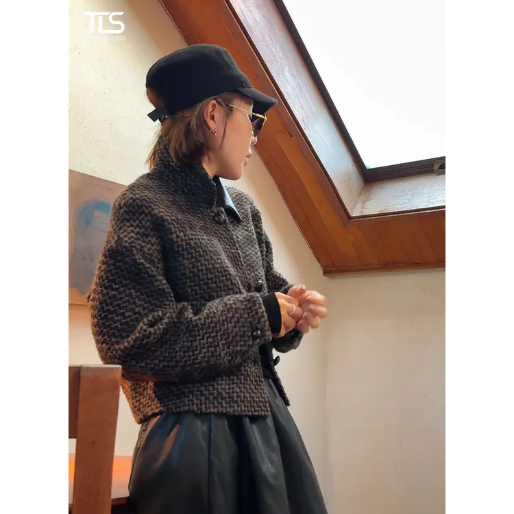 TT【小香】澳洲进口羊毛真皮皮领丰盈质感经典款双面呢短外套WT5030