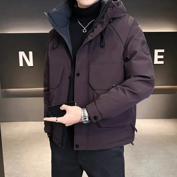 WAG"寒冰战甲"冬季新款连帽羽绒服男简约保暖加厚休闲外套-916