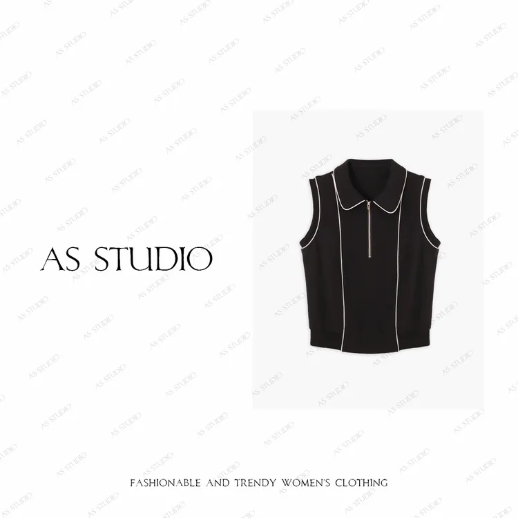 【AS抛物线】25新撞色拼接翻领时髦显瘦气质百搭上衣AS25QZZ02659