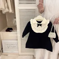 【lucky泡芙】小香风！女童洋气赫本风毛线裙秋冬韩版儿童连衣裙套装