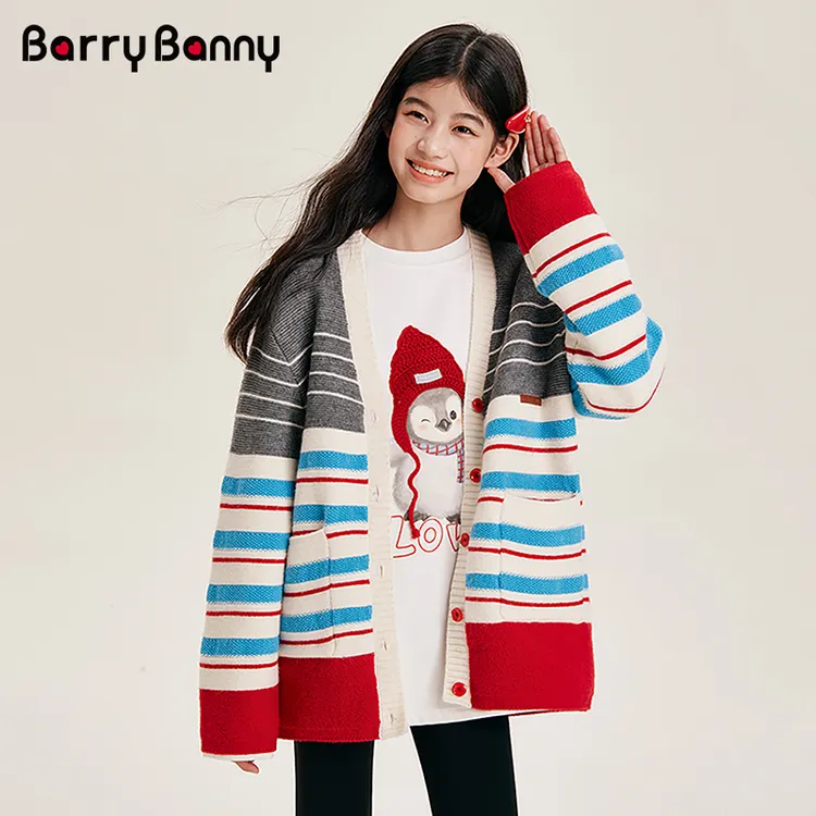 小酒窝同款BarryBanny2025女童秋冬新毛衣开衫中大童针织开衫外套
