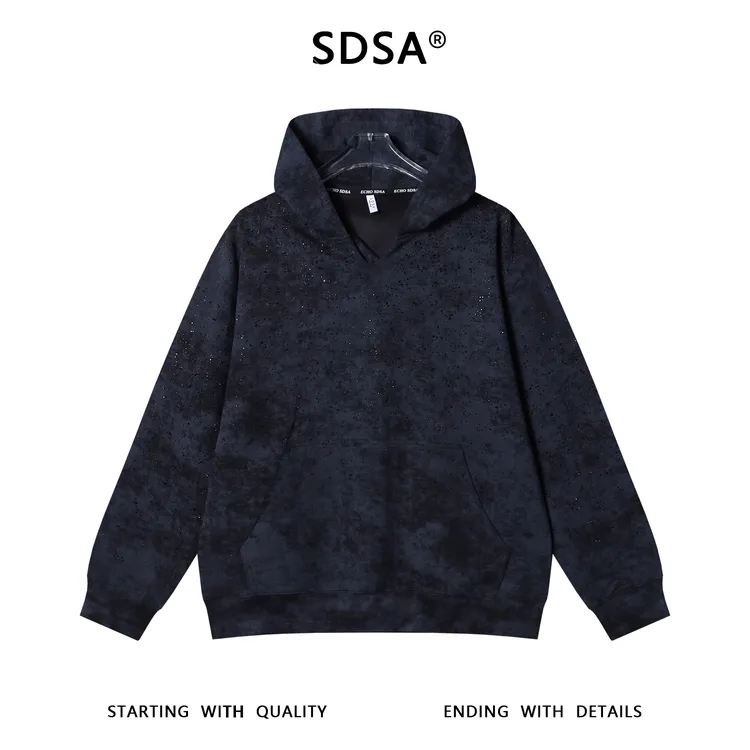 SDSA男士秋冬新款痞帅男装潮牌扎染烫钻连帽卫衣百搭重工时尚上衣