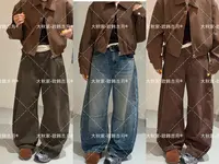 《老板娘同款》欧洲站早秋高腰复古设计休闲弯刀裤女韩版显瘦直筒