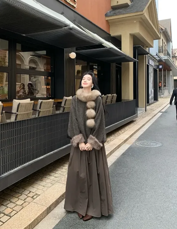 望野集WIdset秋冬韩系慵懒高级感长袖毛衣+显瘦长款大裙摆12067#