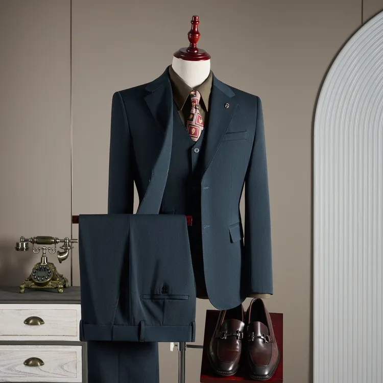 高级感单排两粒扣西装套装男士羊毛西服正装休闲商务帅气晚宴礼服