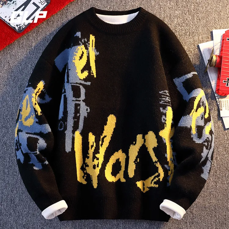 GLP秋冬季慵懒风男孩毛衣青少年加厚春秋学生套头长袖圆领毛衣男