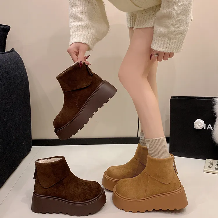 厚底增高雪地靴女款勃肯马丁靴2025新款冬季加绒保暖短靴大头棉鞋