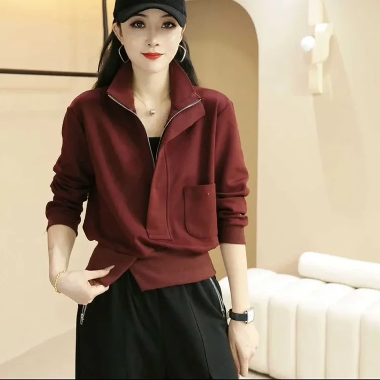 今年流行安可拉红卫衣女2025早秋季新款韩版大码显瘦休闲短款上衣