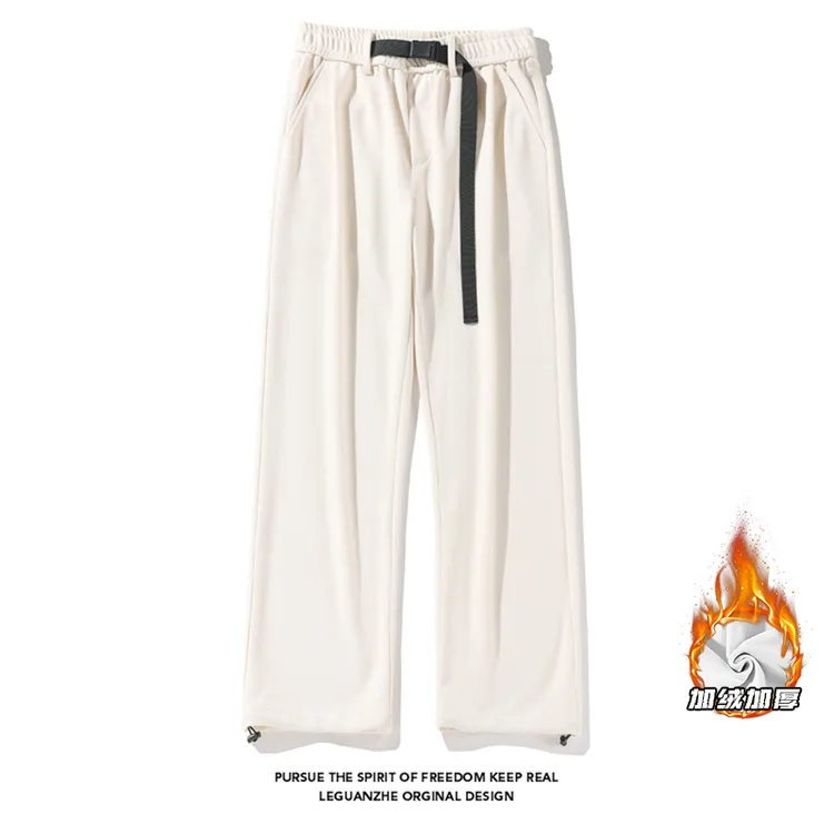 隐匿者潮流百搭宽松加厚保暖运动长裤美式阔腿简约直筒弯刀休闲裤