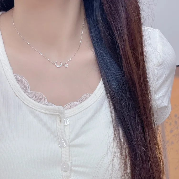 坠链均925银合成锆石 U型星月项链轻奢简约百搭锁骨链送女友礼物