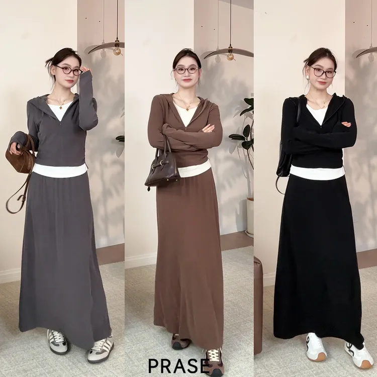 PRASE·噜【显瘦代表】微胖轻奢设计款秋收腰连帽套装PR507C08/7/11