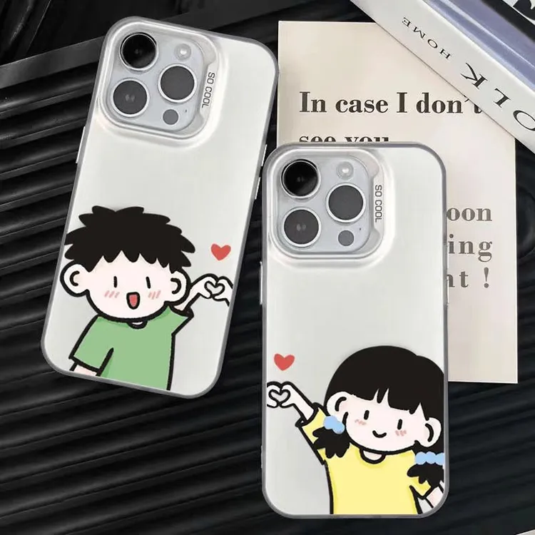比心情侣适用于苹果16/15Pro彩银手机壳iPhone17硬14防摔12简约13