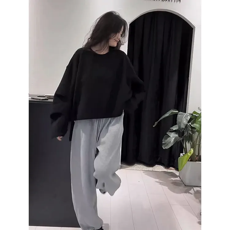 2025秋季新款时尚极简风休闲百搭宽松慵懒上衣裤子两件套