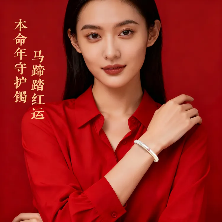 足银珐琅手镯 2026本命年礼物马蹄镯子9999纯银实心泥鳅背银手镯