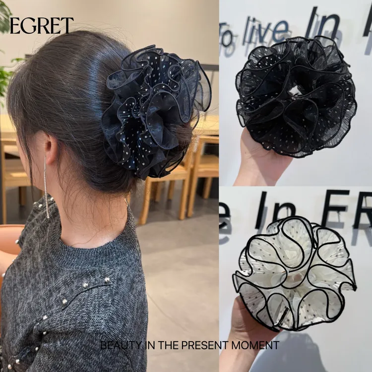 EGRET 韩系高级感波点大肠发圈绣球花苞百搭氛围感丸子头发圈发饰