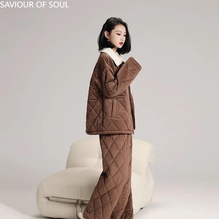 维多利亚睡衣女2026新款秋冬季三层夹棉情侣男士保暖可外穿家居服