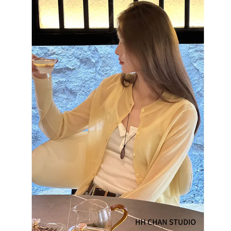 HH.CHAN“柔柔”定制天丝亚麻夏季透气凉快黄色开衫HH5337310