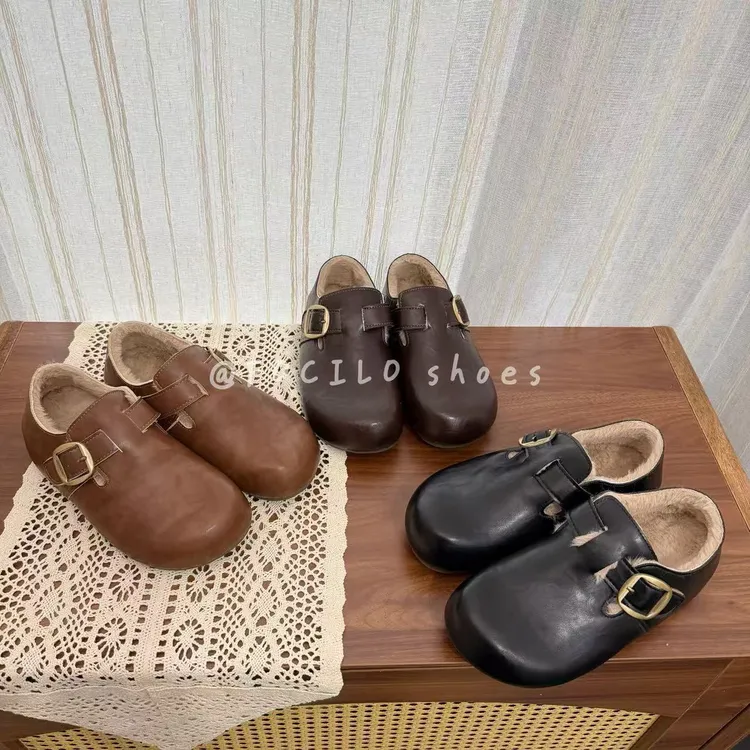 勃肯鞋女皮面棉鞋毛毛鞋2025年冬季新款防滑豆豆鞋加绒保暖乐福鞋