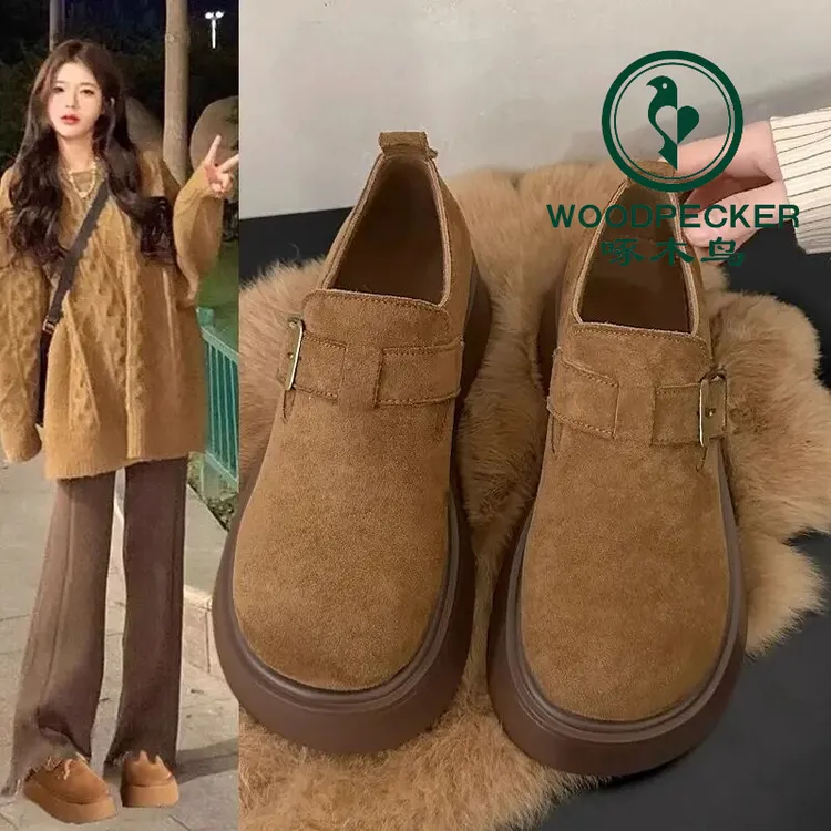 啄木鸟厚底豆豆勃肯鞋女2025新款春秋乐福鞋外穿休闲单鞋系带百搭