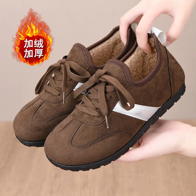 爆款德训鞋女冬季棉鞋复古圆头休闲鞋加绒保暖时尚百搭软底妈妈鞋