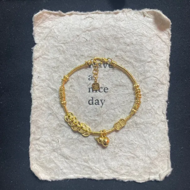 足金定制古法实心五帝币手串14.36克