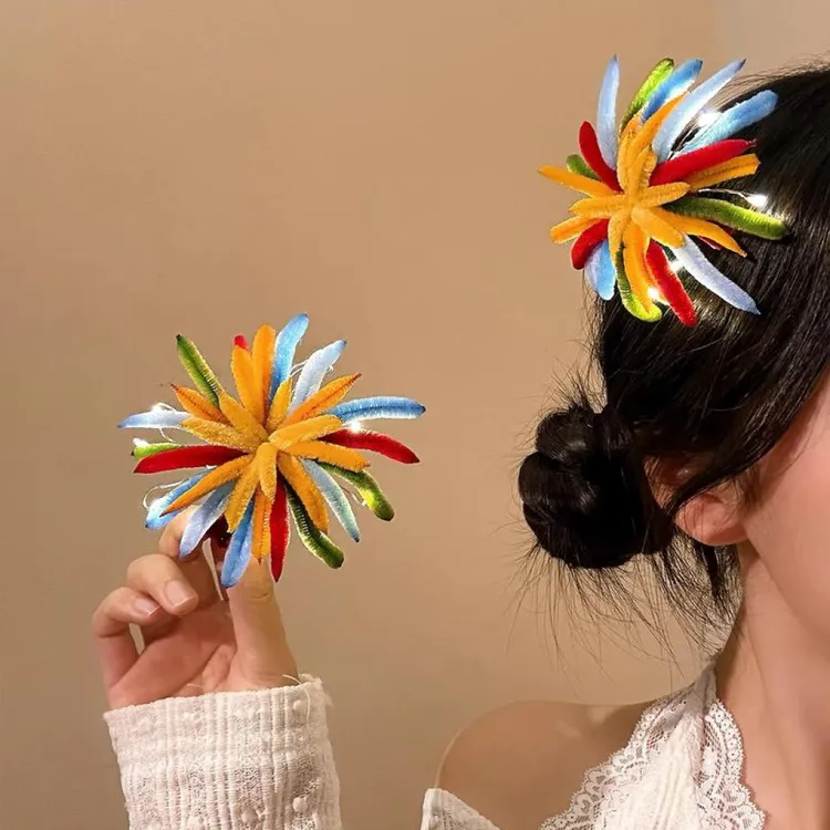 彩色花花扭扭棒发夹边夹侧边女高级感新年头饰氛围感碎发刘海夹子