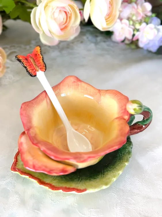 陶瓷釉下彩玫瑰花杯盘组套装花茶杯2025新品精致创意家用
