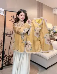 【牡丹花开】新中式盘扣毛领加厚马甲女秋冬毛毛拼接保暖背心771