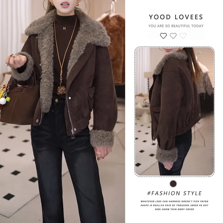 2025冬季新款韩版宽松显瘦百搭翻领长袖短款外套女绝美设计感上衣