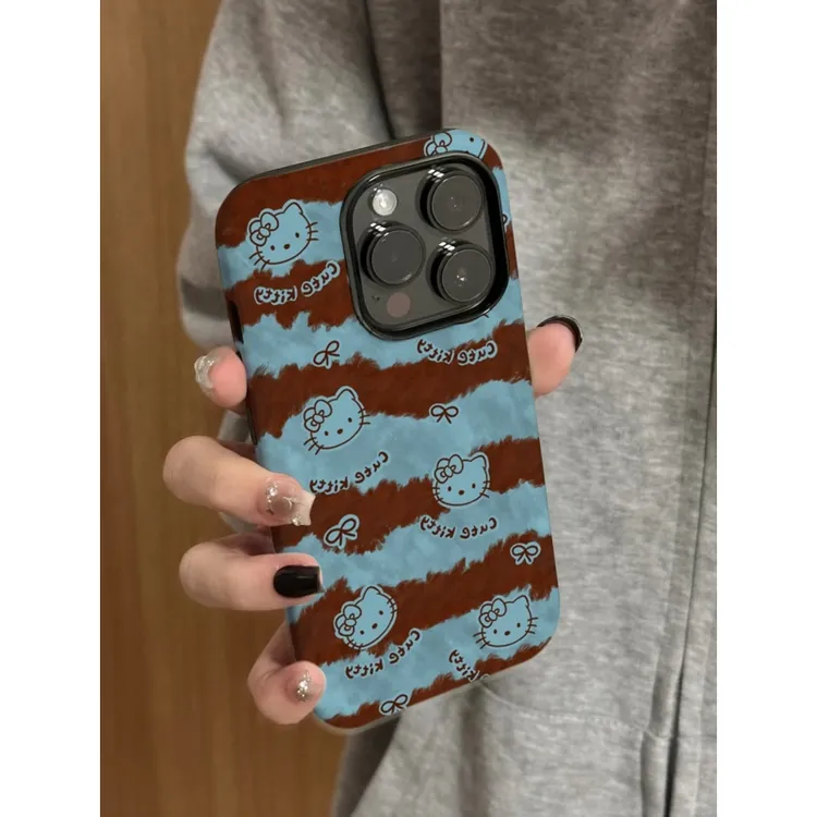 奥菲顿蓝棕条纹凯蒂适用iPhone16菲林15手机壳华为vivo小米oppo套