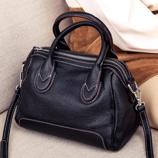 女包2025新款潮真皮波士顿手提枕头包女时尚韩版软牛皮单肩斜挎包