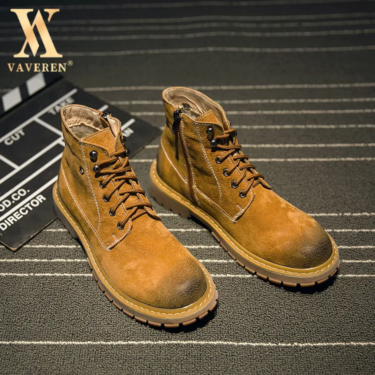 春季马丁靴真皮男靴工装鞋军靴韩版短靴沙漠靴高帮休闲男鞋